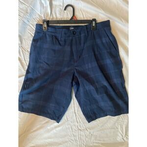 Urban Pipeline Shorts Men's Plaid Slash Pocket Flat Front Bermudas Blue 34